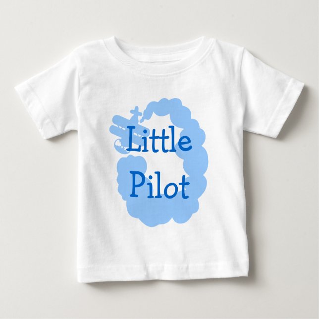 Little pilot baby t shirt with flying airplain (Front)