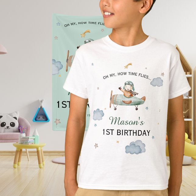 Little Pilot Sage Airplane 1st Birthday Outfit T-Shirt (Creator Uploaded)