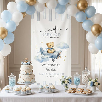 Little Pilot Teddy Bear Baby Shower Banner