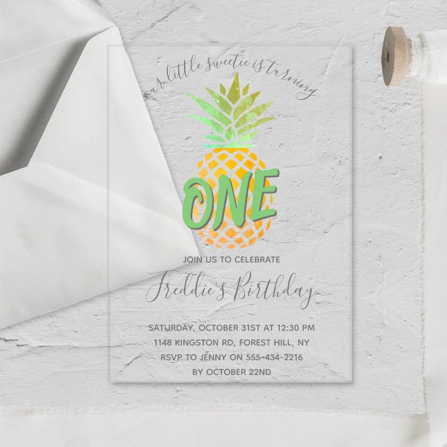 Little Pineapple 1st Birthday Acrylic Invitations (Creator Uploaded)