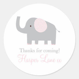 Little Pink and Grey Elephant Sticker Labels