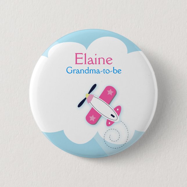 Little Pink Aviator NAME TAG Personalised Button (Front)