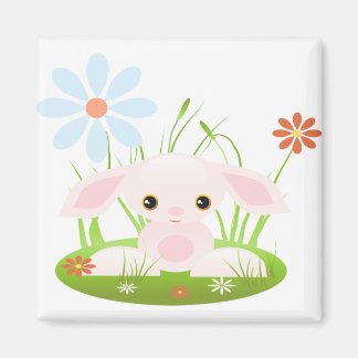 Little Pink Baby Bunny With Flowers Magnet