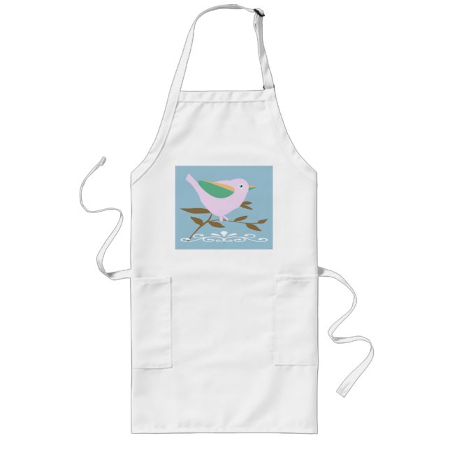 Little pink bird long apron (Front)
