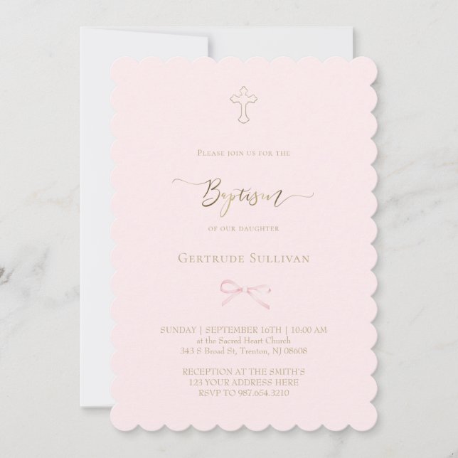 little pink bow | Baptism Invitation (Front)