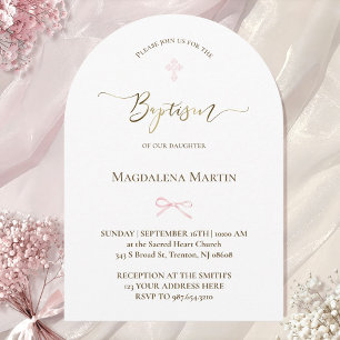 little pink bow Baptism Invitation