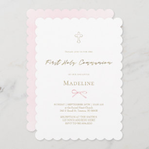little pink bow First Holy Communion girl Invitation