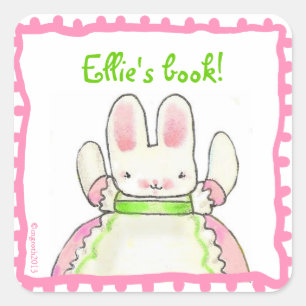 Little Pink Bunny bookplate Square Sticker