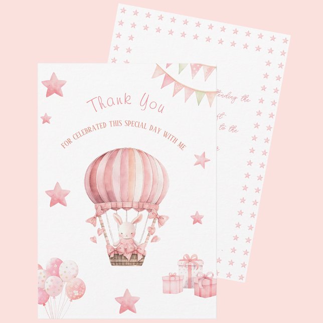 Little Pink Bunny in a Balloon Flat Thank You Card (Creator Uploaded)