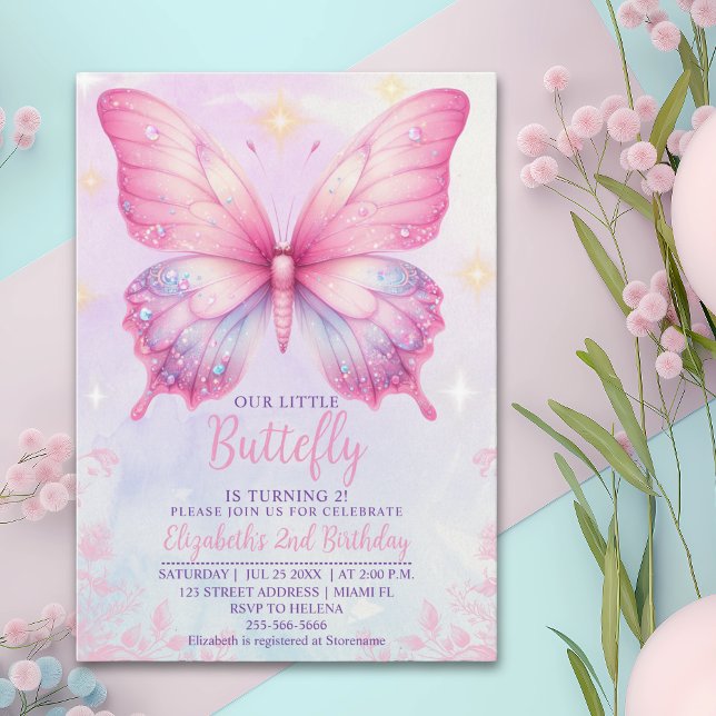 Little Pink Butterfly - Girls' Birthday Invitation (Creator Uploaded)