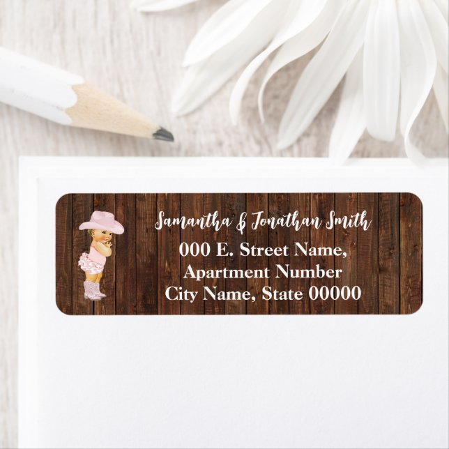 Little Pink Cowgirl Baby Shower Return Address (Insitu)