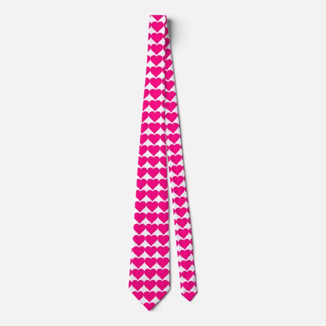 Little Pink Heart Pattern on White Tie (Front)