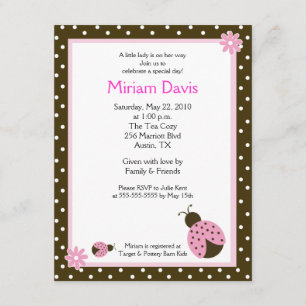 Little Pink Ladybugs 4x5 Baby Shower Invitations