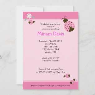 Little Pink Ladybugs 5x7 Baby Shower Invitations