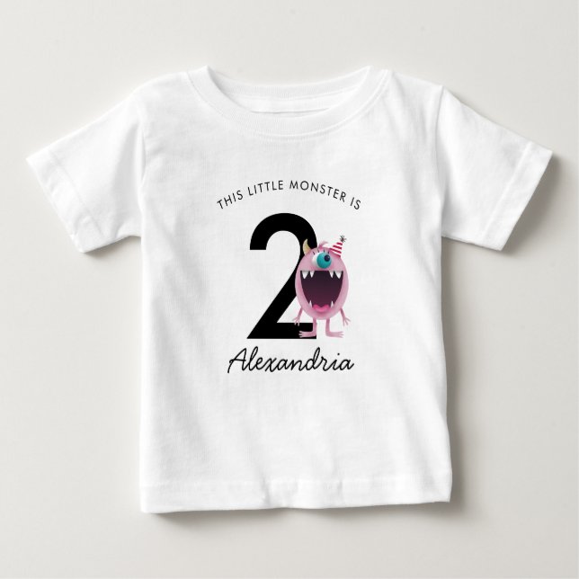 Little Pink Monster Birthday | Any Age Baby T-Shirt (Front)