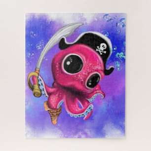 Little Pink Octopus Pirate Puzzle Funny Cartoon