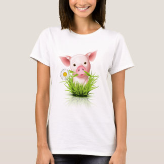 Little pink pig in grass T-Shirt