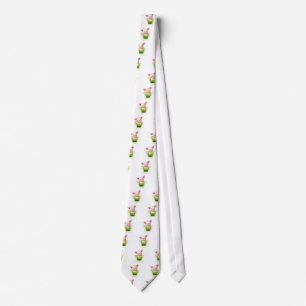 Little pink pig in grass tie