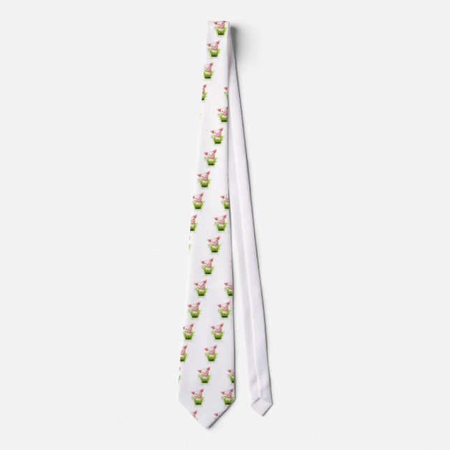 Little pink pig in grass tie (Front)