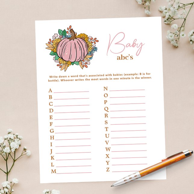 Little Pink Pumpkin ABCs Baby Shower Party Game Flyer (Creator Uploaded)