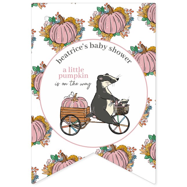 Little Pink Pumpkin It's a Girl Baby Shower Bunting (Third Flag)
