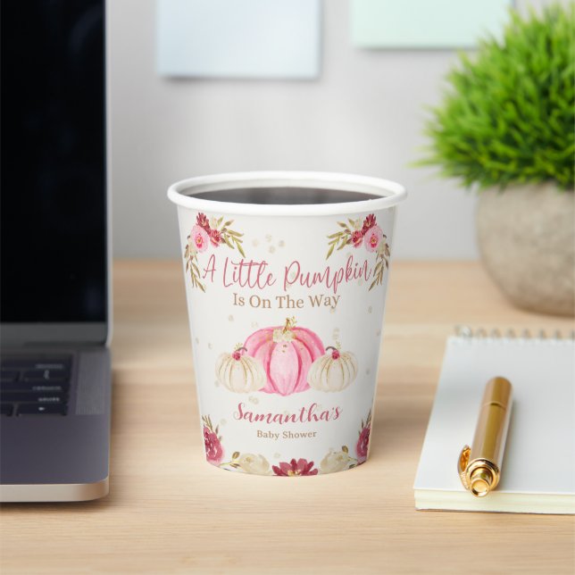 Little Pink Pumpkin watercolor Floral Paper Cups (Insitu)