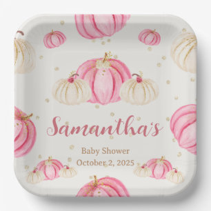 Little Pink Pumpkin Watercolor Floral Paper Plates
