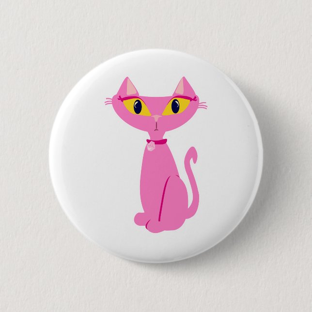 Little Pink Retro Cat 6 Cm Round Badge (Front)