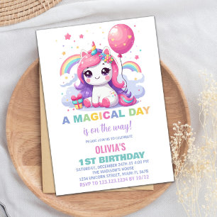 Little Pink Unicorn Birthday Invitations