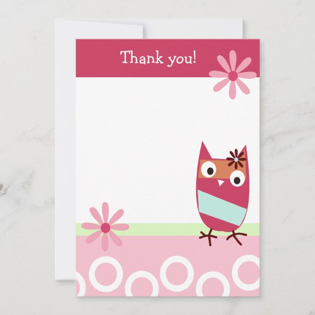 Little Pink Zutano Owl Flat Thank You note Note Card (Front)