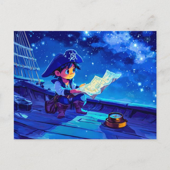 Little Pirate Navigating by Stars and Compass Postcard (Front)