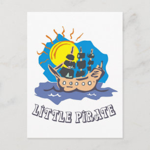 Little pirate toddler on a sailboat on the sea postcard