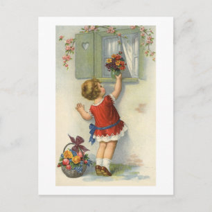 Little places flower bouquet on window sill - a vi postcard