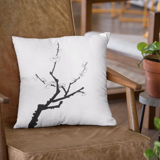 Little Plum Blossom Twig Throw Pillow (Creator Uploaded)