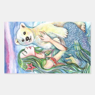 Little Polar Bear Baby - Mermaid Art Rectangular Sticker
