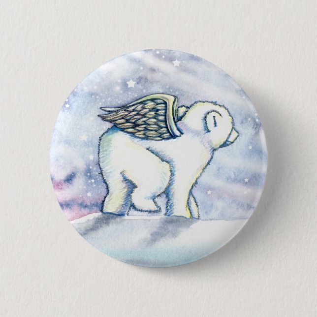 Little Polar Bear Cub Angel Pinback Button (Front)
