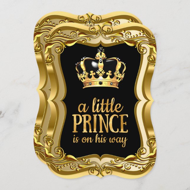 Little Prince Baby Shower Black Faux Gold Foil Invitation (Front/Back)