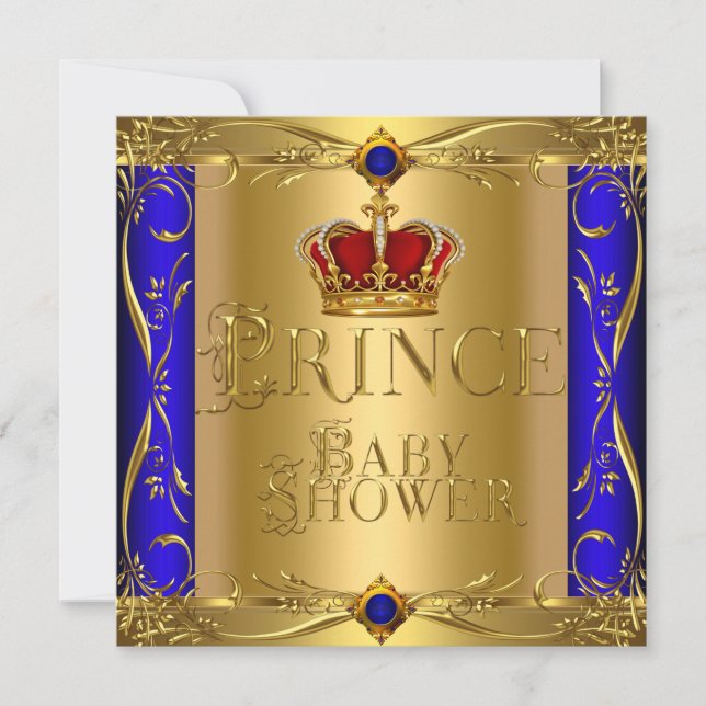 Little Prince Baby Shower Boy Blue Red Crown Invitation (Front)