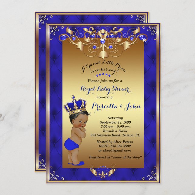 Little Prince Baby Shower Invitation, Royal Blue Invitation (Front/Back)