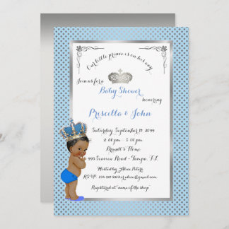 Little Prince Baby Shower Invitation,silver, blue Invitation