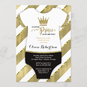 Little Prince Baby Shower Invite, Faux Glitter Invitation