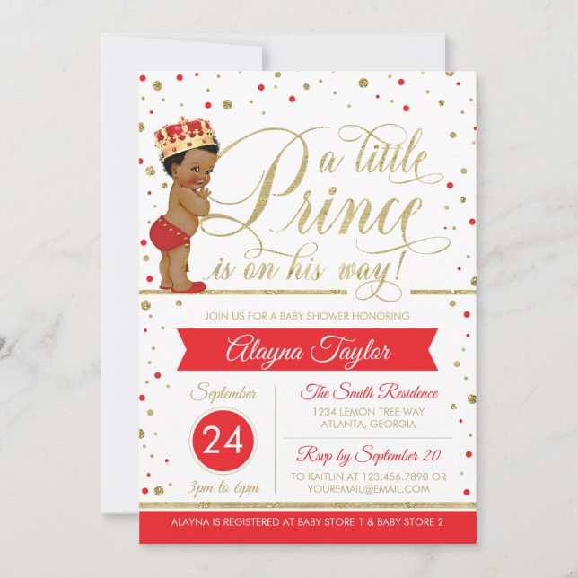 Little Prince Baby Shower Invite, Faux Glitter Invitation (Front)