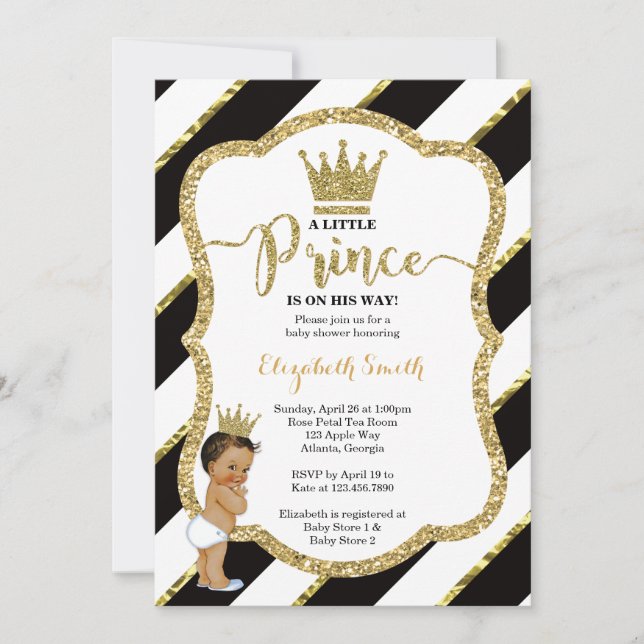 Little Prince Baby Shower Invite, Faux Glitter Invitation (Front)
