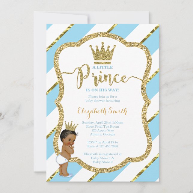 Little Prince Baby Shower Invite, Faux Glitter Invitation (Front)