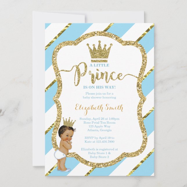 Little Prince Baby Shower Invite, Faux Glitter Invitation (Front)