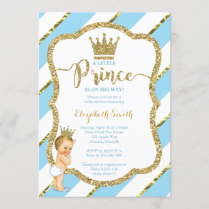 Little Prince Baby Shower Invite, Faux Glitter Invitation