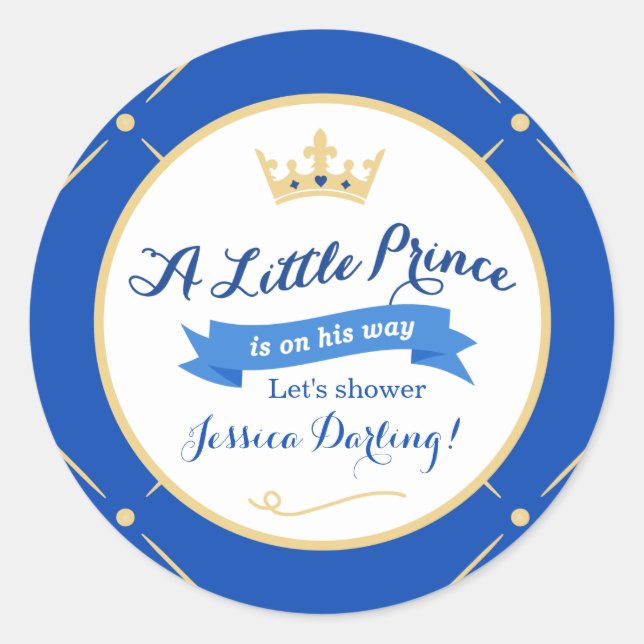 Little Prince Baby Shower Stickers | Royal Blue (Front)