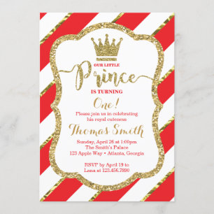 Little Prince Birthday Invitation, Red, Gold Invitation