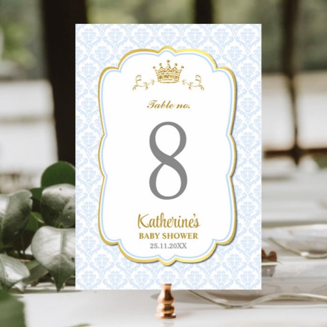 Little Prince Blue Damask Baby Shower Birthday Table Number (Creator Uploaded)