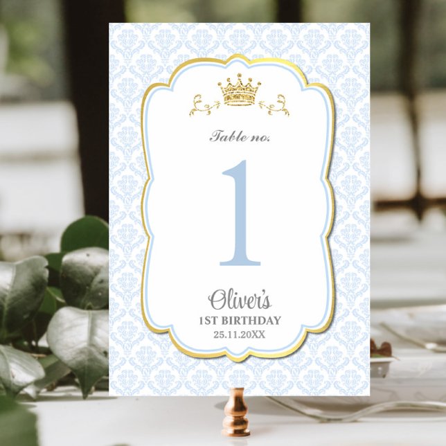 Little Prince Blue Damask Birthday Baby Shower Table Number (Creator Uploaded)